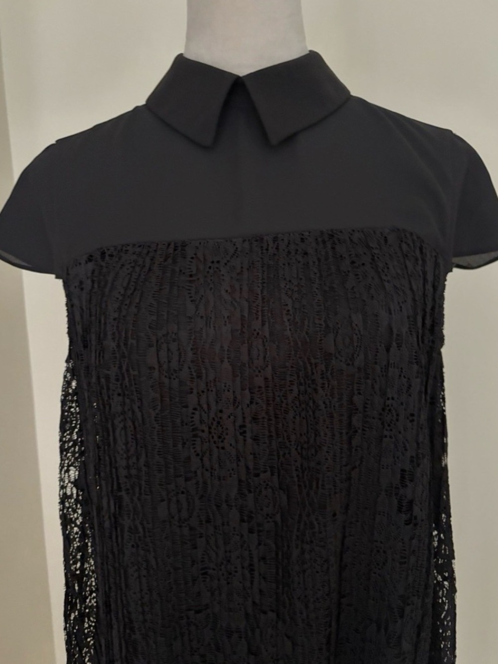 Nanette Lepore Black Lace Shift Dress with Collar Detail